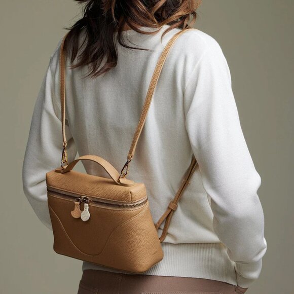 Oleada Mini Anchor Bag 4-way Wear Top Grain Leather Classic Minimal in Camel Tan - Picture 4 of 15
